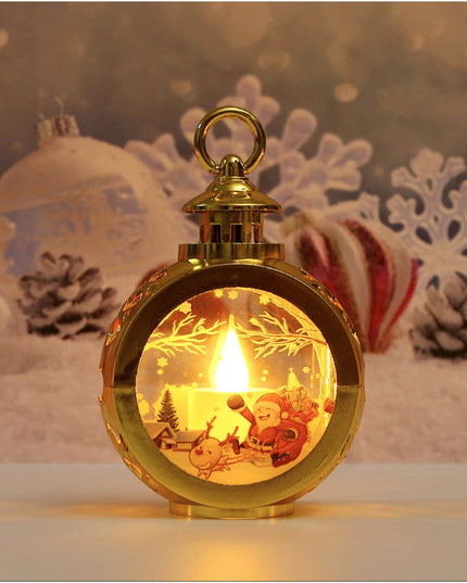 Decoratiune Craciun tip Felinare cu baterii, ,Lumanare cu geam si inscriptie Mos Craciun cu sanie,lumina