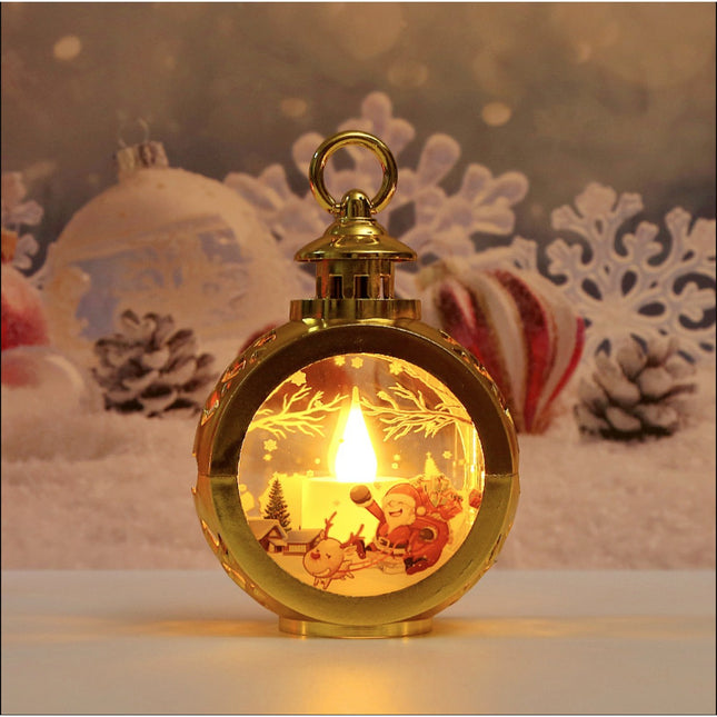 Decoratiune Craciun tip Felinare cu baterii, ,Lumanare cu geam si inscriptie Mos Craciun cu sanie,lumina