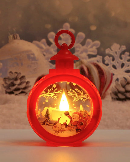 Decoratiune Craciun tip Felinare cu baterii, ,Lumanare cu geam si inscriptie Mos Craciun cu sanie,lumina