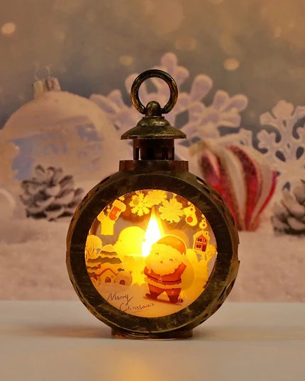 Decoratiune Craciun tip Felinare cu baterii, ,Lumanare cu geam si inscriptie Mos Craciun,lumina