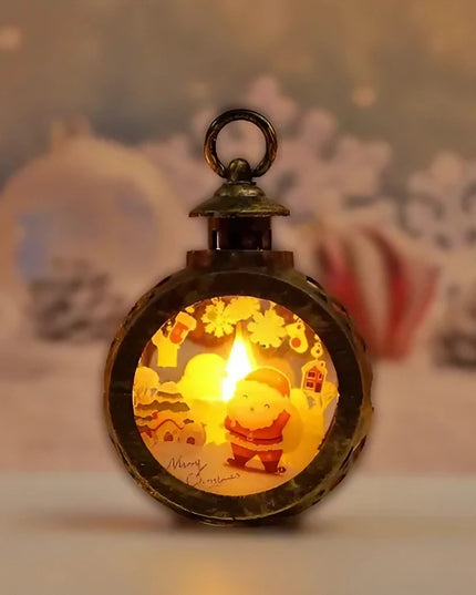 Decoratiune Craciun tip Felinare cu baterii, ,Lumanare cu geam si inscriptie Mos Craciun,lumina