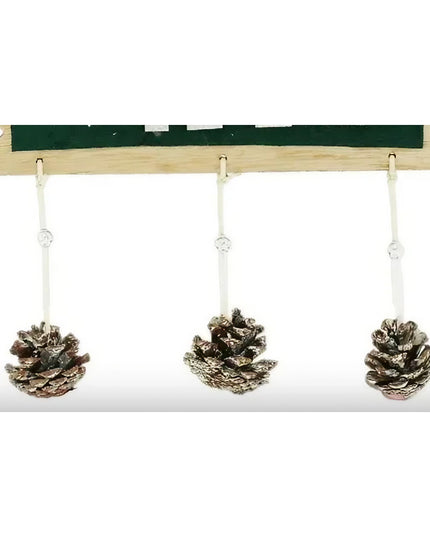 Decoratiune Craciun din Lemn, Model Scris Xmas, Conuri Atarnate, cu Inimioara , pentru Brad sau Usa