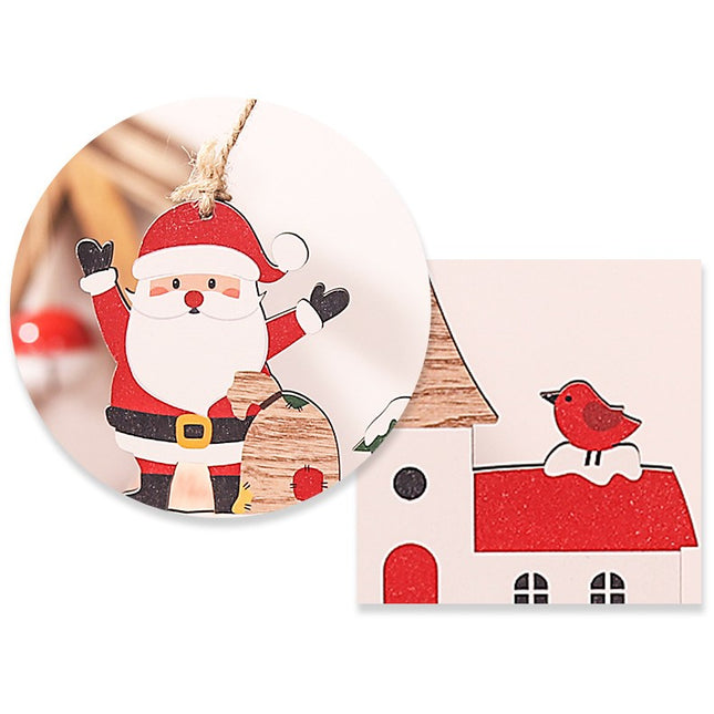 Decoratiune de Craciun din Lemn, cu Snur pentru Agatare in Brad, Model Mos Craciun, Scris Let It Snow