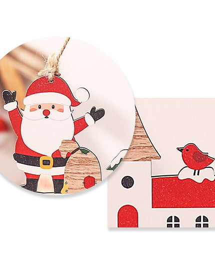 Decoratiune de Craciun din Lemn, cu Snur pentru Agatare in Brad, Model Mos Craciun, Scris Let It Snow