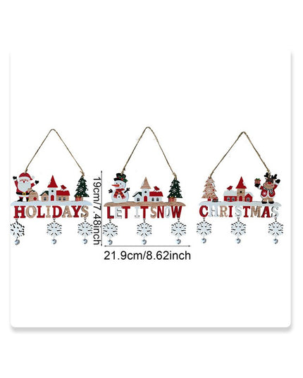 Decoratiune de Craciun din Lemn, cu Snur pentru Agatare in Brad, Model Mos Craciun, Scris Let It Snow