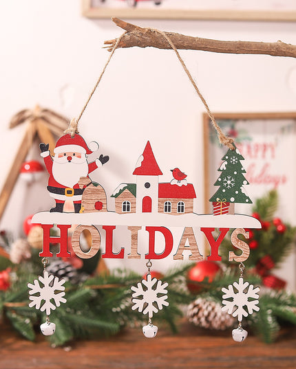 Decoratiune de Craciun din Lemn, cu Snur pentru Agatare in Brad, Model Mos Craciun, Scris Let It Snow