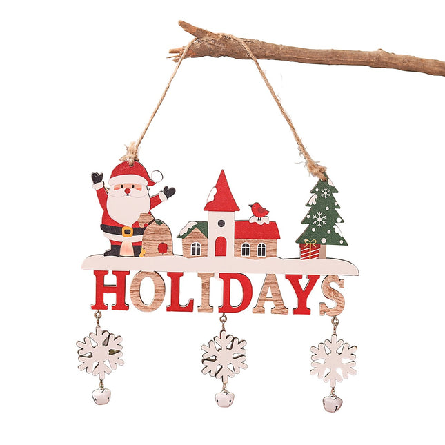 Decoratiune de Craciun din Lemn, cu Snur pentru Agatare in Brad, Model Mos Craciun, Scris Let It Snow