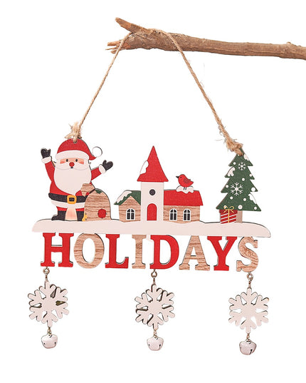 Decoratiune de Craciun din Lemn, cu Snur pentru Agatare in Brad, Model Mos Craciun, Scris Let It Snow