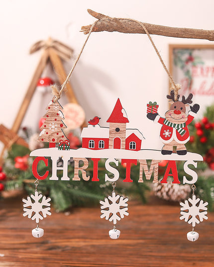 Decoratiune de Craciun din Lemn, cu Snur pentru Agatare in Brad, Model Ren, Scris Let It Snow