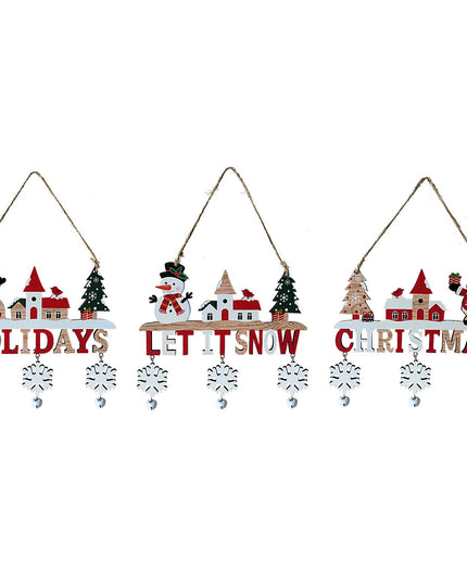 Decoratiune de Craciun din Lemn, cu Snur pentru Agatare in Brad, Model Ren, Scris Let It Snow