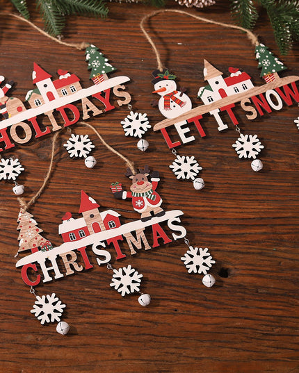 Decoratiune de Craciun din Lemn, cu Snur pentru Agatare in Brad, Model Ren, Scris Let It Snow