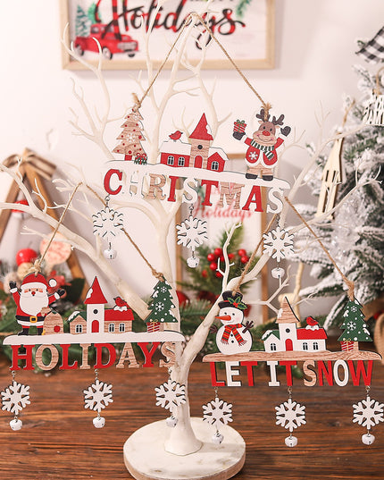 Decoratiune de Craciun din Lemn, cu Snur pentru Agatare in Brad, Model Ren, Scris Let It Snow