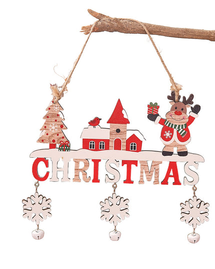 Decoratiune de Craciun din Lemn, cu Snur pentru Agatare in Brad, Model Ren, Scris Let It Snow