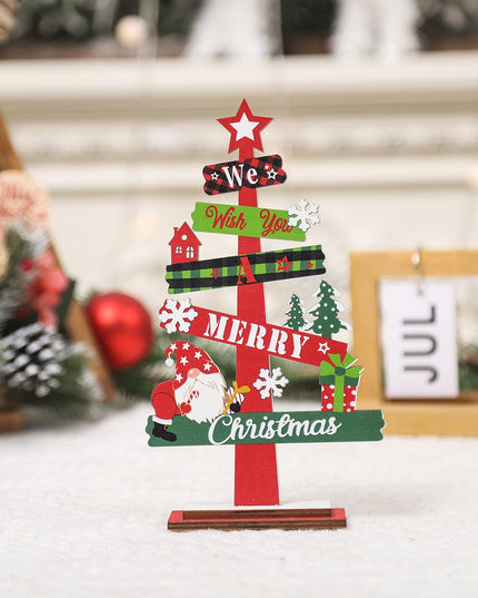 Decoratiune de Craciun din Lemn, pentru Masa, Model Bradut, Scris We Wish You A Merry Christmas