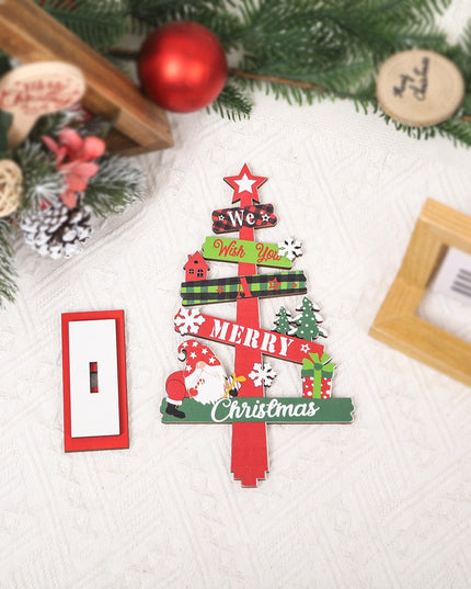 Decoratiune de Craciun din Lemn, pentru Masa, Model Bradut, Scris We Wish You A Merry Christmas