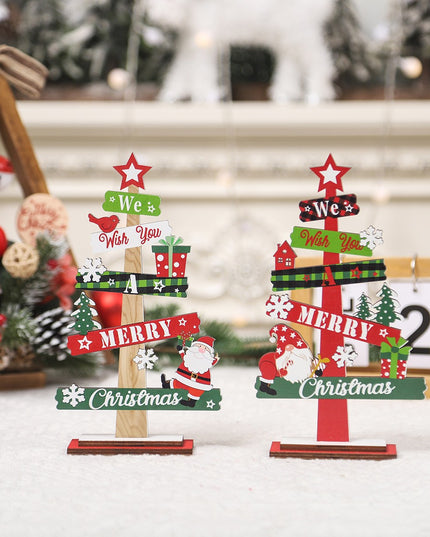 Decoratiune de Craciun din Lemn, pentru Masa, Model Bradut, Scris We Wish You A Merry Christmas