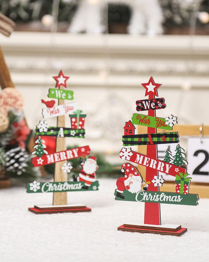 Decoratiune de Craciun din Lemn, pentru Masa, Model Bradut, Scris We Wish You A Merry Christmas