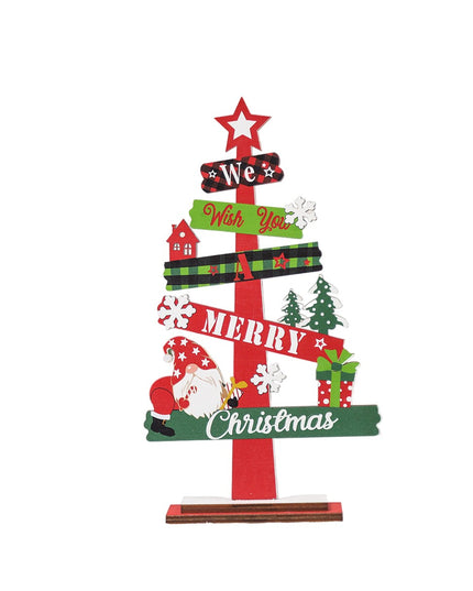 Decoratiune de Craciun din Lemn, pentru Masa, Model Bradut, Scris We Wish You A Merry Christmas