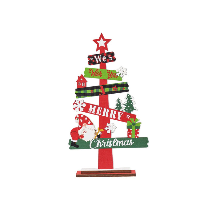 Decoratiune de Craciun din Lemn, pentru Masa, Model Bradut, Scris We Wish You A Merry Christmas