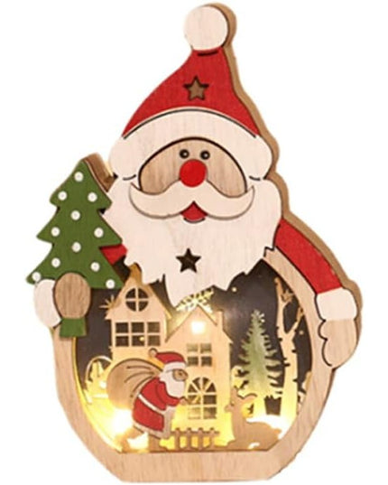 Decoratiune de Craciun, cu Lumini LED, din Lemn,Model Mos Craciun