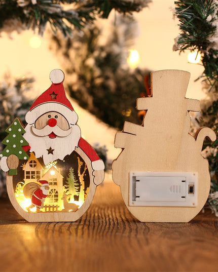 Decoratiune de Craciun, cu Lumini LED, din Lemn,Model Mos Craciun