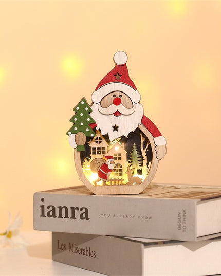 Decoratiune de Craciun, cu Lumini LED, din Lemn,Model Mos Craciun