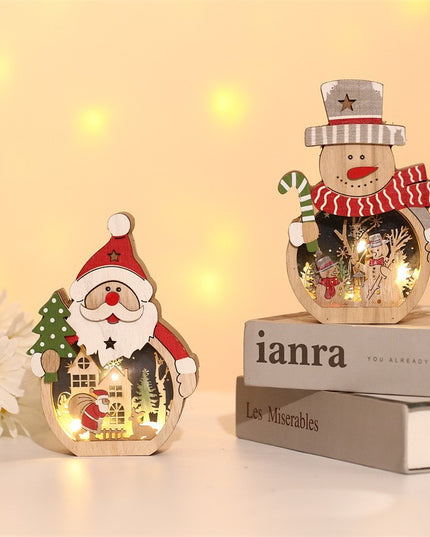 Decoratiune de Craciun, cu Lumini LED, din Lemn,Model Mos Craciun