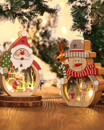 Decoratiune de Craciun, cu Lumini LED, din Lemn,Model Mos Craciun