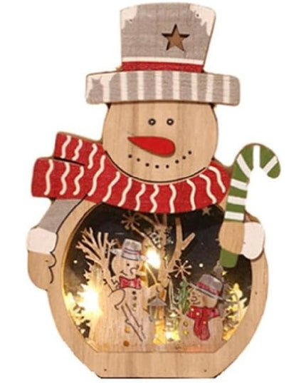 Decoratiune de Craciun, cu Lumini LED, din Lemn,Model Om de Zapada