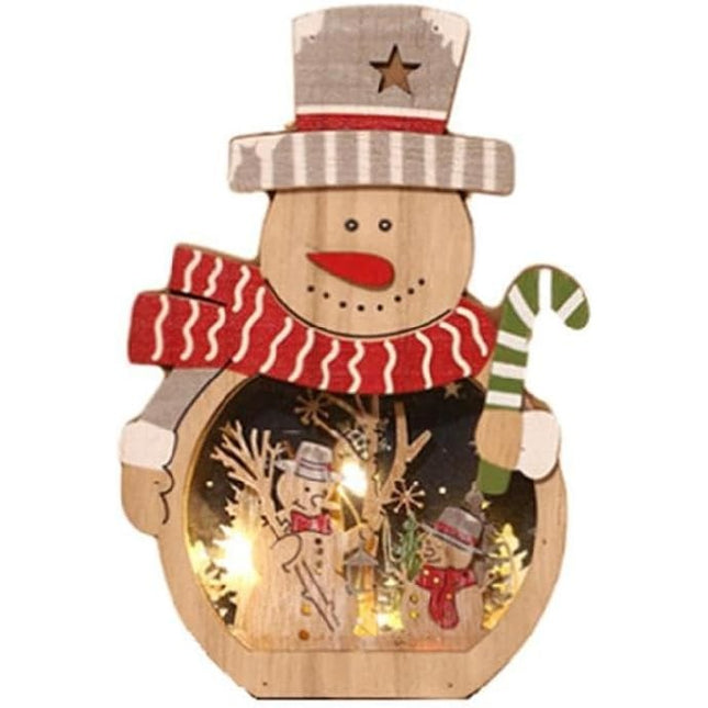 Decoratiune de Craciun, cu Lumini LED, din Lemn,Model Om de Zapada