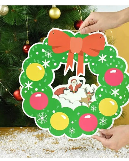 Decoratiune de Craciun, de Agatat, pentru Usa sau Perete, Sfoara Inclusa,din Hartie 350g, Model Coronita