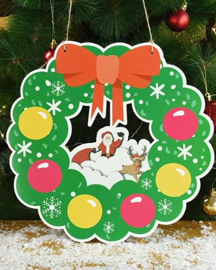 Decoratiune de Craciun, de Agatat, pentru Usa sau Perete, Sfoara Inclusa,din Hartie 350g, Model Coronita