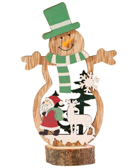 Decoratiune de Craciun, din Lemn,Model Om de Zapada cu Caciula