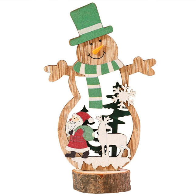 Decoratiune de Craciun, din Lemn,Model Om de Zapada cu Caciula
