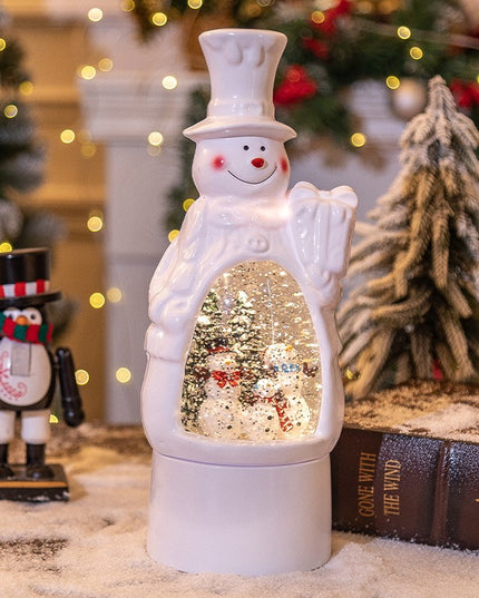 Decoratiune de Craciun, Model Om de Zapada, Felinar Glob cu Iluminare LED si Efect Zapada