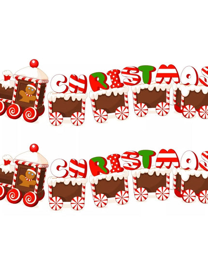 Decoratiune de Craciun, pentru Gradina, Tip Trenulet, 5 Figurine + Bete de Infipt in Pamant, din Plastic, Impermeabil, Model Tren Christmas