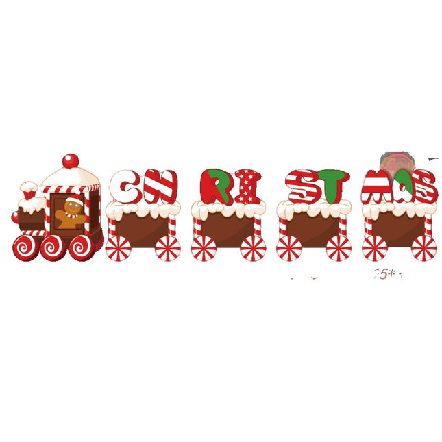 Decoratiune de Craciun, pentru Gradina, Tip Trenulet, 5 Figurine + Bete de Infipt in Pamant, din Plastic, Impermeabil, Model Tren Christmas