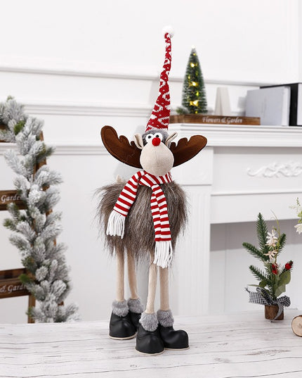 Decoratiune de Craciun Model Ren, Textil, Ren cu Palarie si Fulgarin, Decor de Craciun Interior Exterior, Inaltime