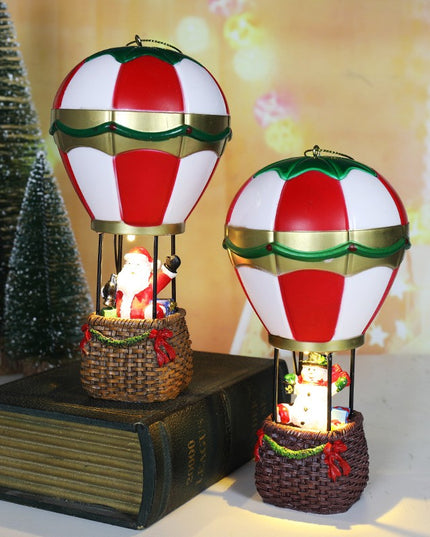 Decoratiune de Craciun tip Balon cu Aer Cald, Balon cu Mos Craciun, din Rasina, Model Balon cu Aer Cald si Mos Craciun Iluminare LED