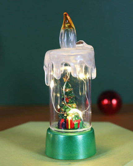 Decoratiune de Craciun tip Lumanare, Lumanare de Cristal fara Fulgi de Zapada, Model Brad, Iluminare LED,Baza