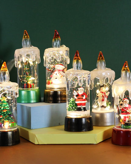 Decoratiune de Craciun tip Lumanare, Lumanare de Cristal fara Fulgi de Zapada, Model Brad, Iluminare LED,Baza