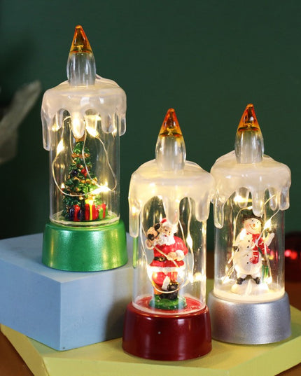 Decoratiune de Craciun tip Lumanare, Lumanare de Cristal fara Fulgi de Zapada, Model Om de Zapada, Iluminare LED,Baza