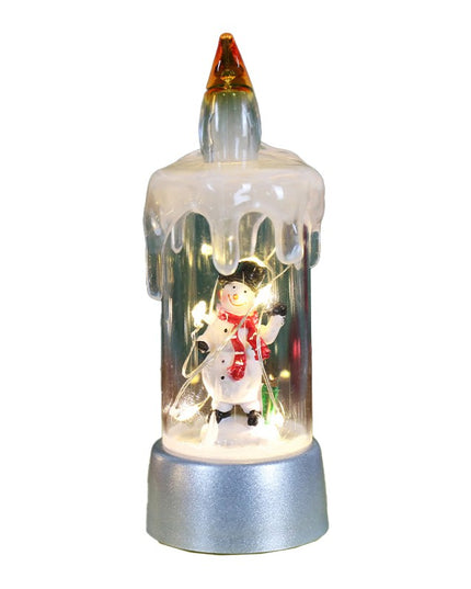 Decoratiune de Craciun tip Lumanare, Lumanare de Cristal fara Fulgi de Zapada, Model Om de Zapada, Iluminare LED,Baza