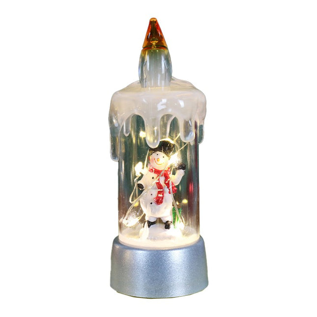 Decoratiune de Craciun tip Lumanare, Lumanare de Cristal fara Fulgi de Zapada, Model Om de Zapada, Iluminare LED,Baza