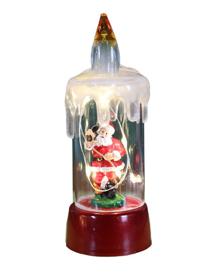 Decoratiune de Craciun tip Lumanare, Lumanare de Cristal fara Fulgi de Zapada, Model Mos Craciun, Iluminare LED,Baza Rosie