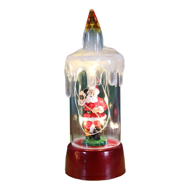 Decoratiune de Craciun tip Lumanare, Lumanare de Cristal fara Fulgi de Zapada, Model Mos Craciun, Iluminare LED,Baza Rosie