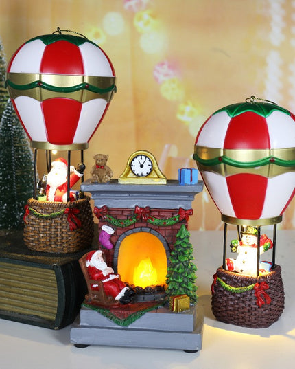 Decoratiune de Craciun tip Semineu, Semineu Decorativ cu Foc din Rasina, Model Semineu cu Mos Craciun, Flacara Iluminare LED