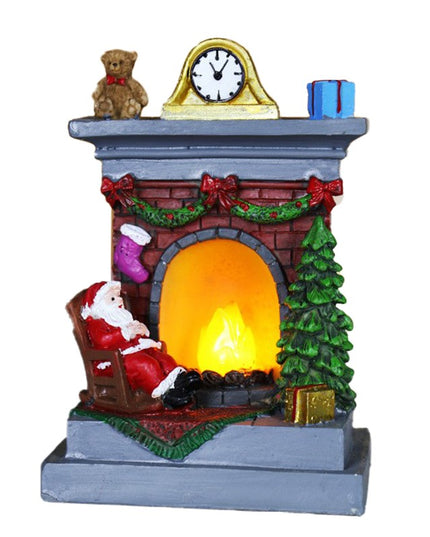 Decoratiune de Craciun tip Semineu, Semineu Decorativ cu Foc din Rasina, Model Semineu cu Mos Craciun, Flacara Iluminare LED