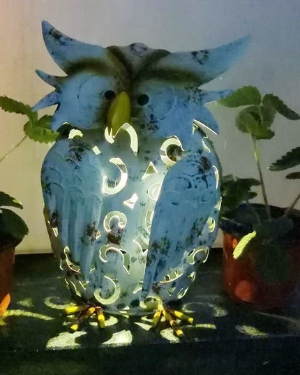 Decoratiune de Gradina cu Lampa solara, Model Bufnita, Iluminare Led si Incarcare Solara,din Fier