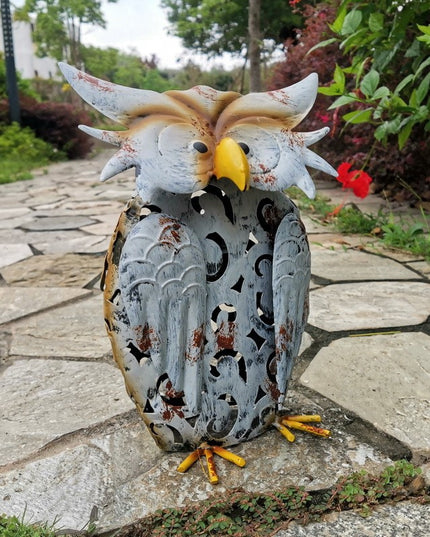 Decoratiune de Gradina cu Lampa solara, Model Bufnita, Iluminare Led si Incarcare Solara,din Fier